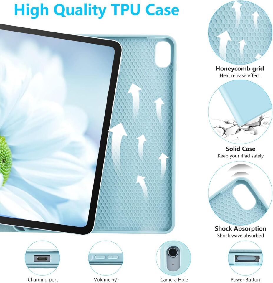 Apple iPad Air 4 10.9 Inc Rgb LED Işıklı Türkçe Karakterli Bluetooth Özellikli Kalemlikli Klavyeli Kılıf Turkuaz