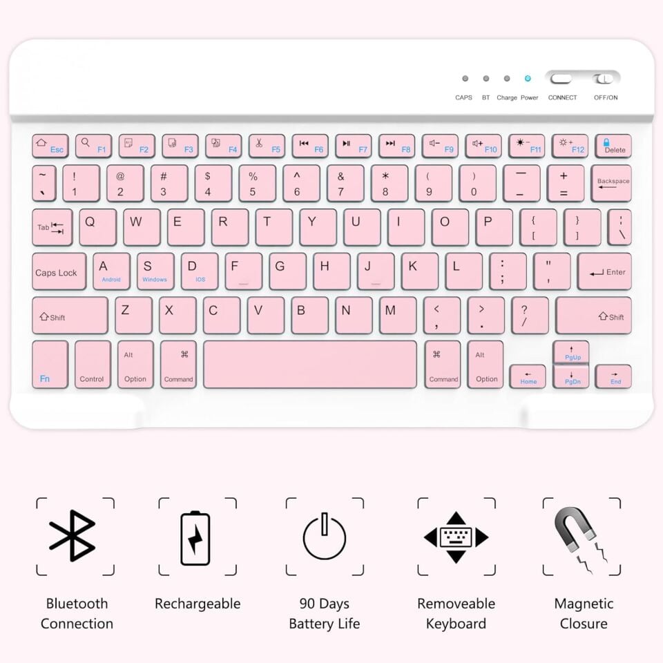 Apple iPad Air 4 10.9 Inc Rgb LED Işıklı Türkçe Karakterli Bluetooth Özellikli Kalemlikli Klavyeli Kılıf Pembe