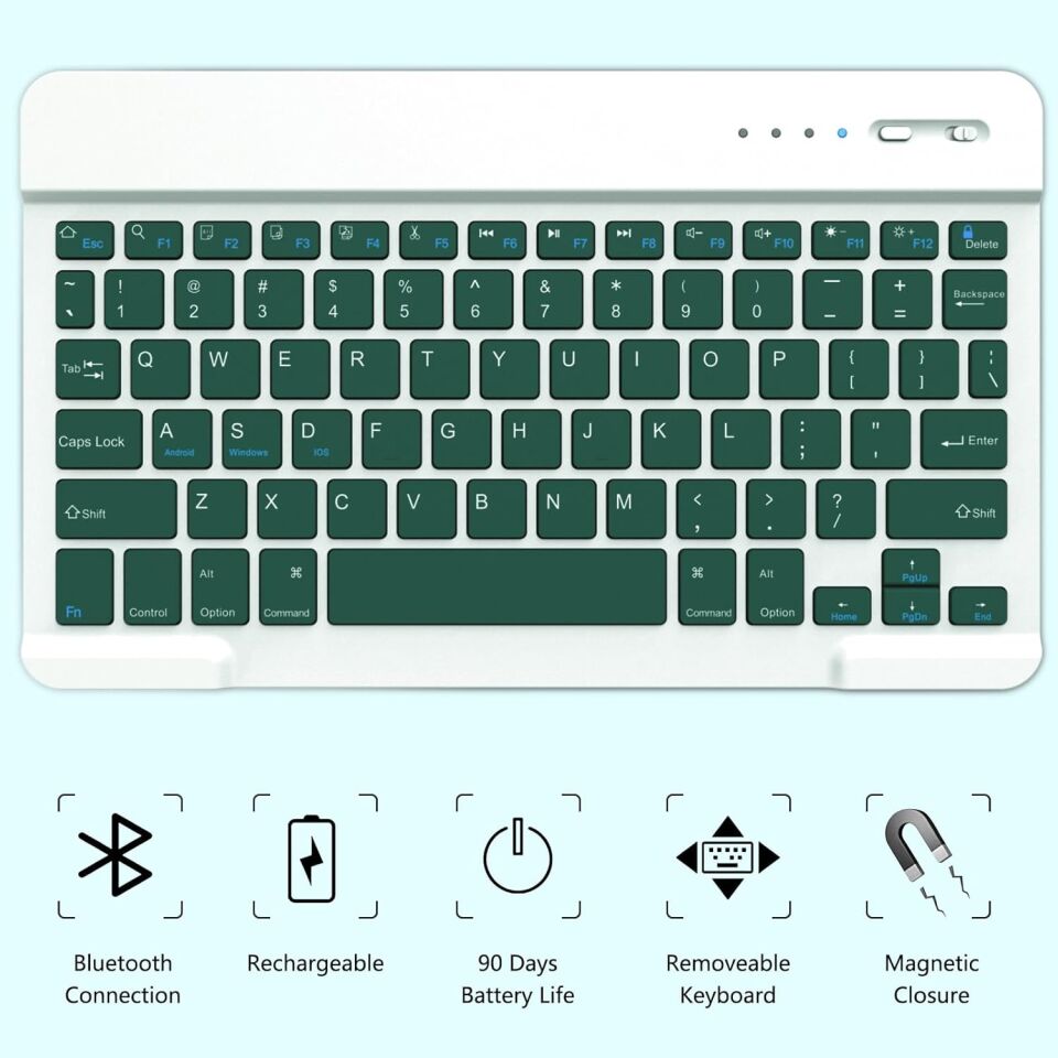Apple iPad 10. Nesil 10.9 Inc Rgb LED Işıklı Türkçe Karakterli Bluetooth Özellikli Kalemlikli Klavyeli Kılıf Koyu Yeşil