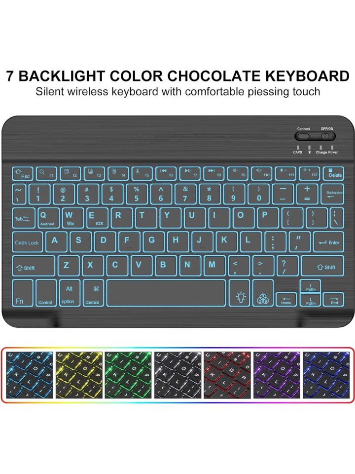 Apple iPad Air 13 M3 (2025) Rgb LED Işıklı Türkçe Karakterli Bluetooth Özellikli Kalemlikli Klavyeli Kılıf Siyah