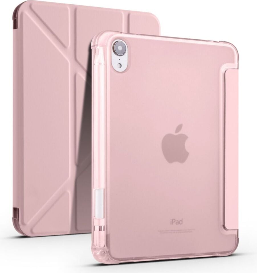 Apple iPad Mini 7 A17 Pro (2024) Yatay ve Dikey Standlı Antişok Köşe Korumalı Kalemlikli Origami Slikon Kılıf