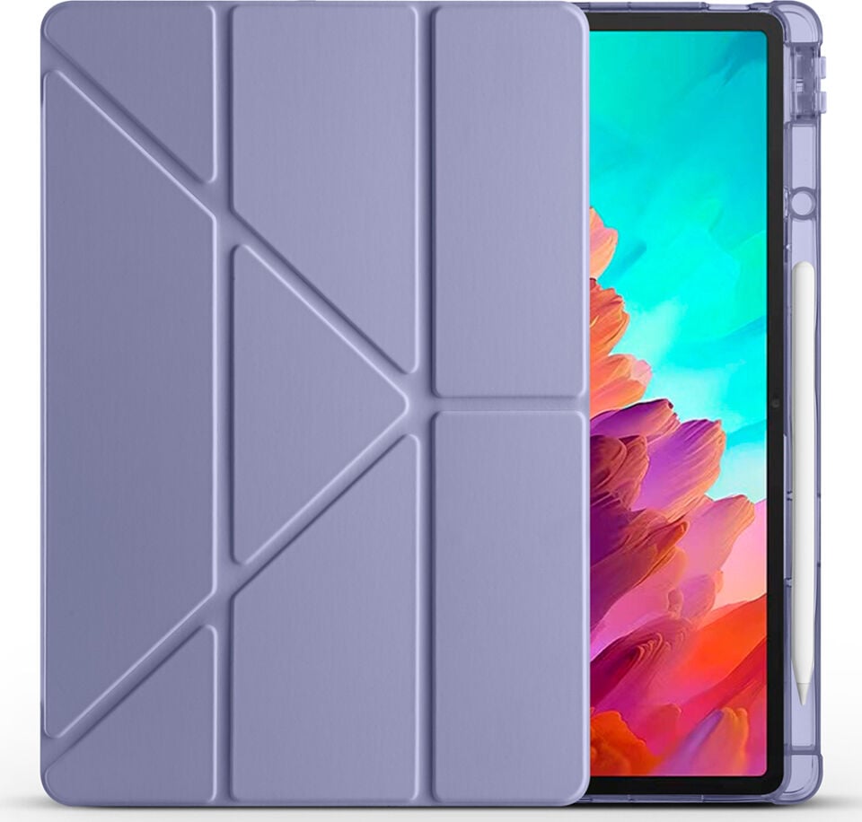 Lenovo Idea Tab Pro 12.7 TB-373FU Yatay ve Dikey Standlı Antişok Köşe Korumalı Kalemlikli Origami Slikon Kılıf