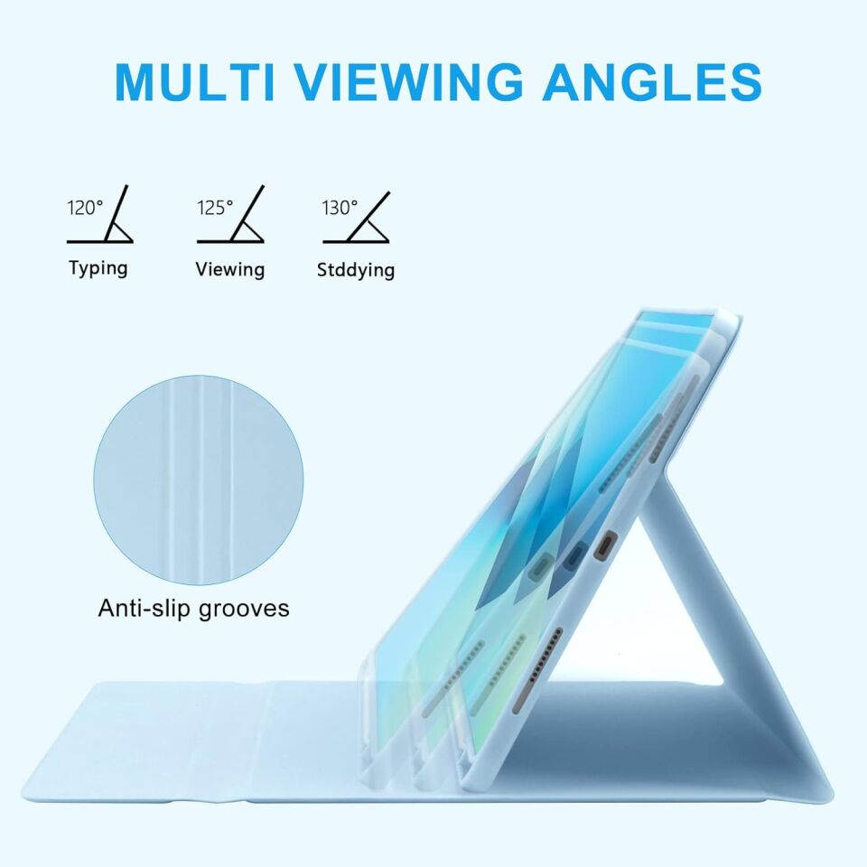 Apple iPad Air 13 M4 (2026) Rgb LED Işıklı Türkçe Karakterli Bluetooth Özellikli Kalemlikli Klavyeli Kılıf Turkuaz