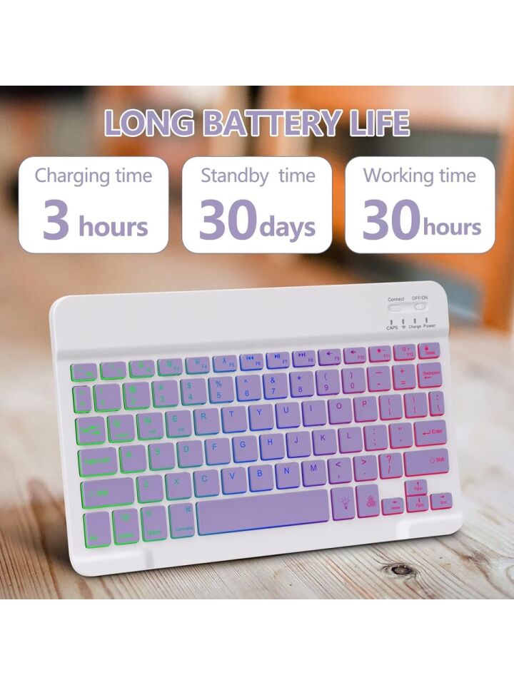 Apple iPad Air 13 M2 (2024) Rgb LED Işıklı Türkçe Karakterli Bluetooth Özellikli Kalemlikli Klavyeli Kılıf Lavanta