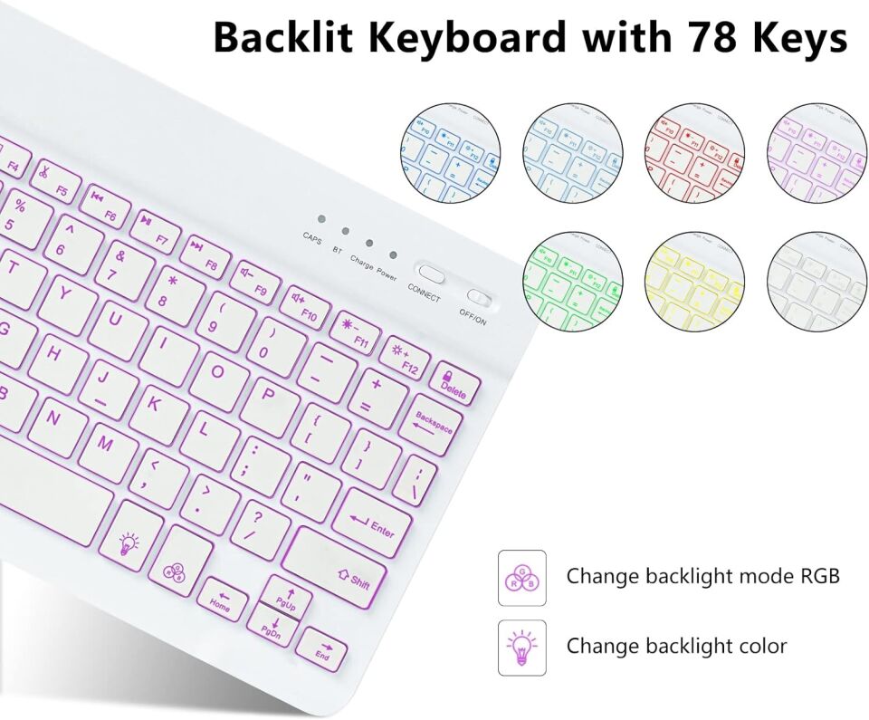 Apple iPad Air 13 M2 (2024) Rgb LED Işıklı Türkçe Karakterli Bluetooth Özellikli Kalemlikli Klavyeli Kılıf Turkuaz