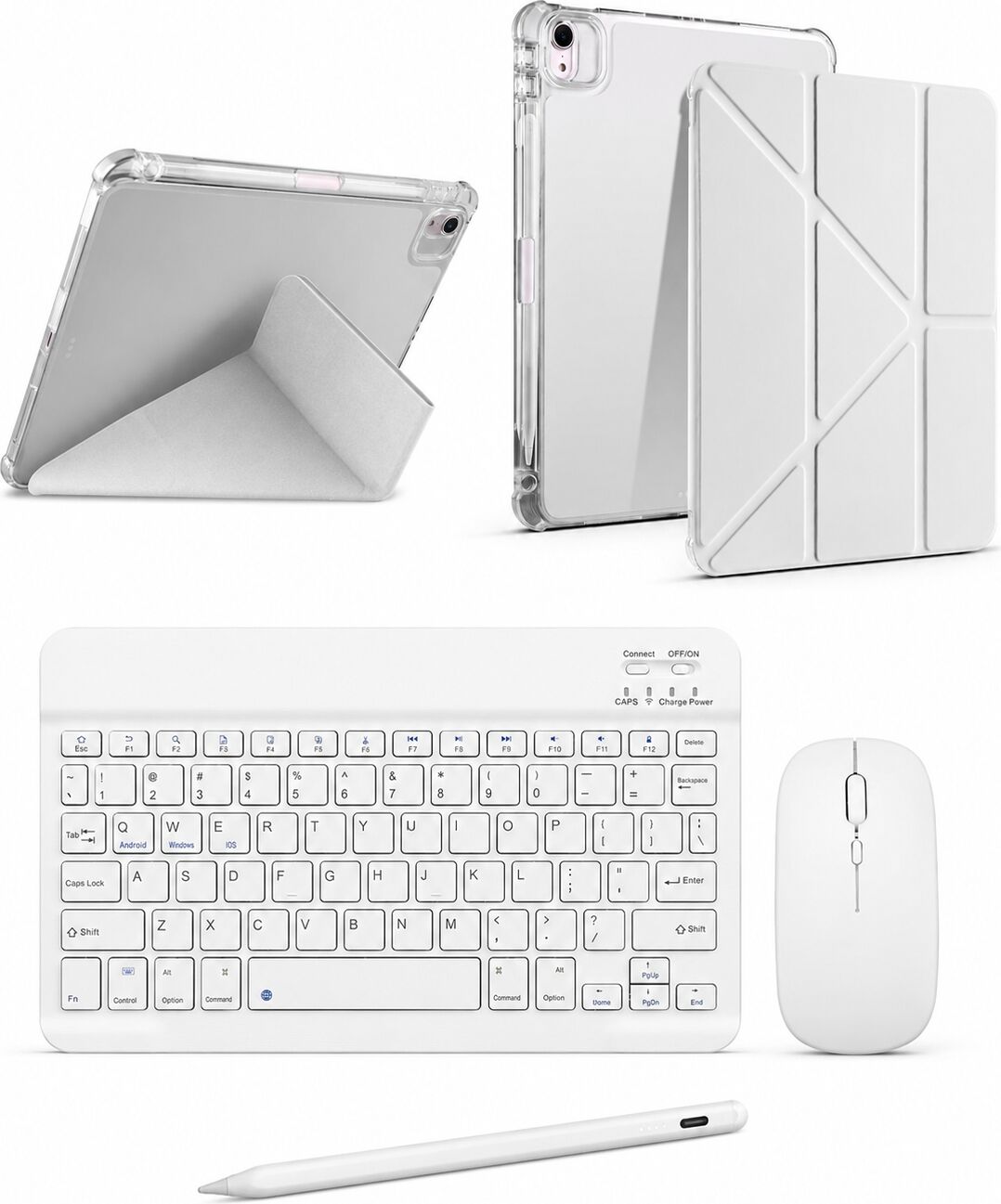 Five-E Apple iPad Pro 12.9 4-5-6. Nesiller Smart Combo Türkçe Klavyeli Tablet Origami Kılıf Seti -Mouse Kalem Dahil