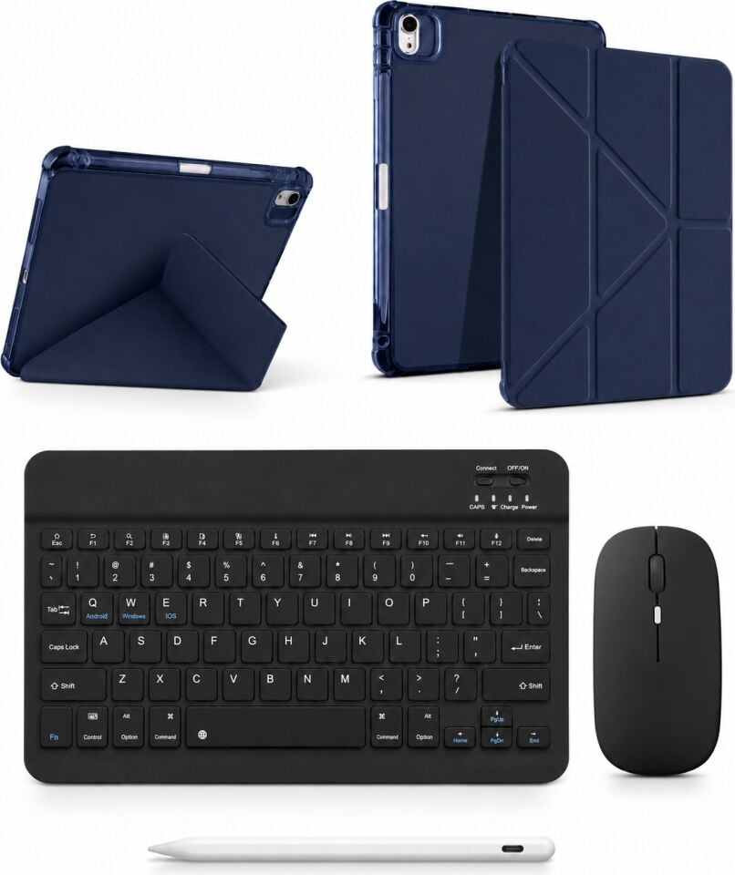 Five-E Apple iPad 10. Nesil Smart Combo Türkçe Klavyeli Tablet Origami Kılıf Seti -Mouse Kalem Dahil