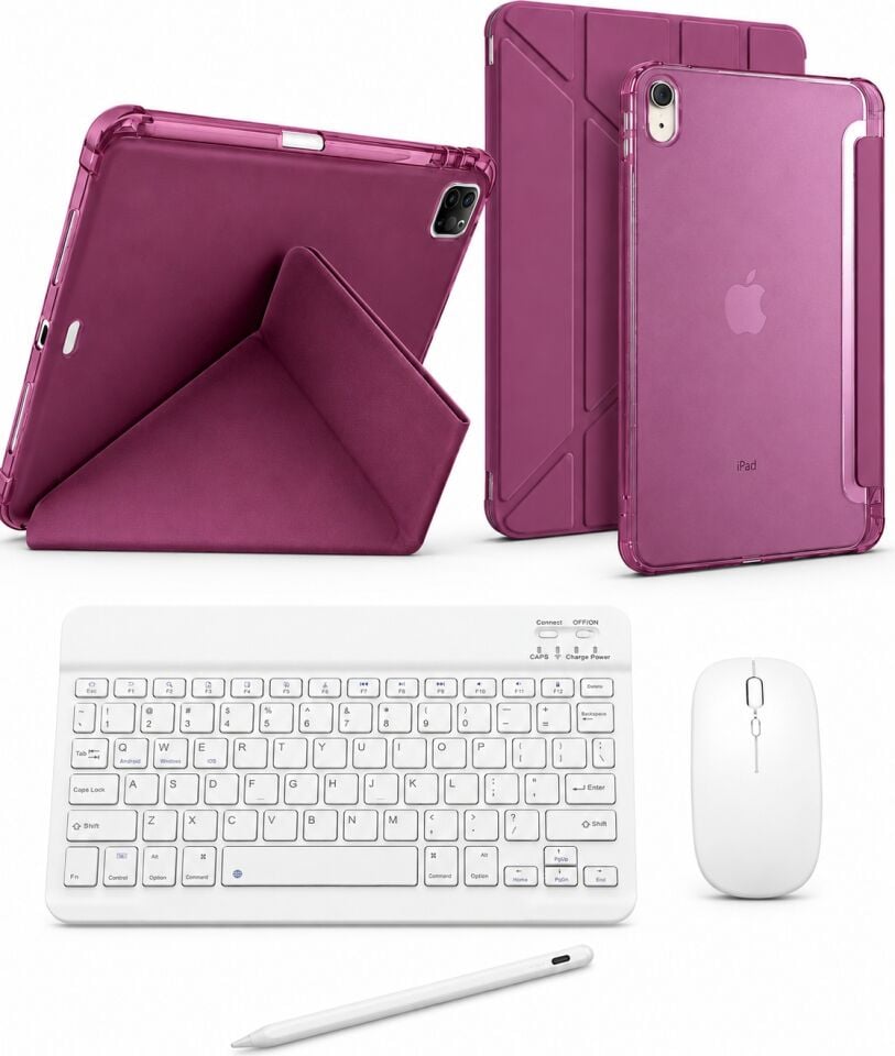 Five-E Apple iPad Air 13 M2/m3/m4 Smart Combo Türkçe Klavyeli Tablet Origami Kılıf Seti -Mouse Kalem Dahil