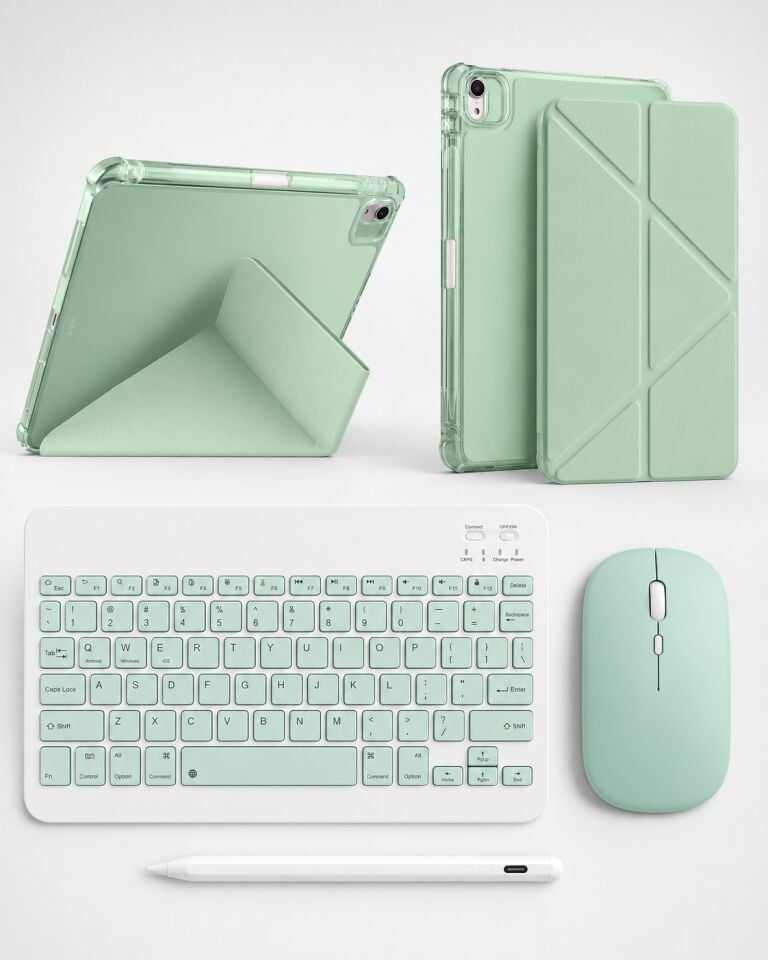 Five-E Apple iPad Air 11 M2/m3/m4 Smart Combo Türkçe Klavyeli Tablet Origami Kılıf Seti -Mouse Kalem Dahil
