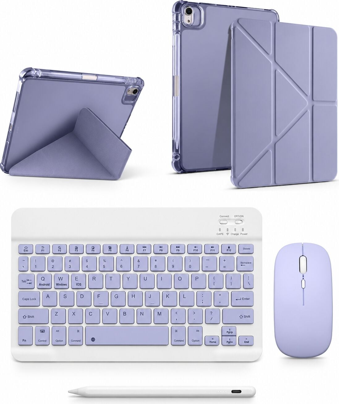 Five-E Apple iPad Air 4/ Air 5 (10.9 Inc) Smart Combo Türkçe Klavyeli Tablet Origami Kılıf Seti -Mouse Kalem Dahil