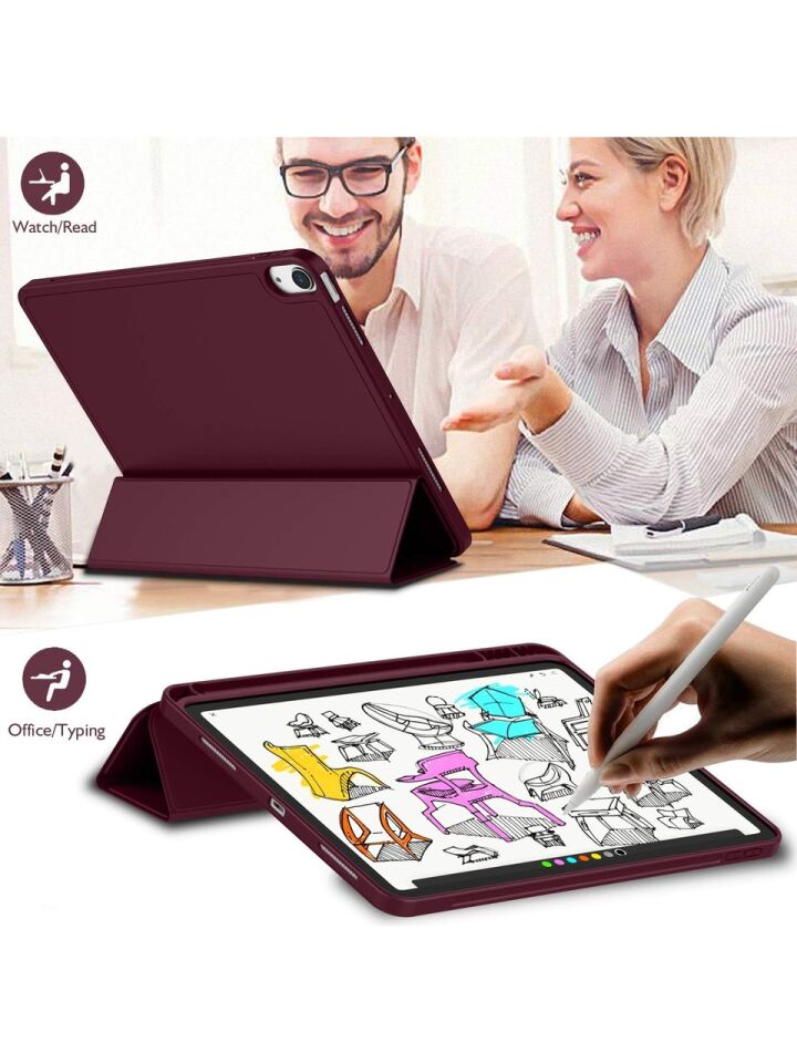 Apple iPad Air 5. Nesil 10.9 (2022) Kalemlikli Uyku Modlu Yatay Standlı Stromix Smart Kılıf A2588 A2589 A2591 Bordo