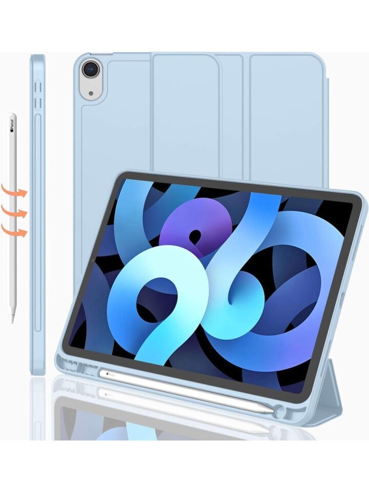 Apple iPad Air 5. Nesil 10.9 (2022) Kalemlikli Uyku Modlu Yatay Standlı Stromix Smart Kılıf A2588 A2589 A2591 Mavi