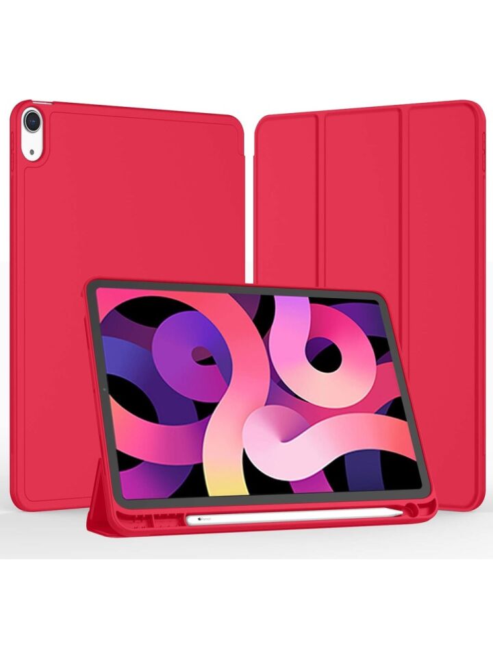 Apple iPad Air 5. Nesil 10.9 (2022) Kalemlikli Uyku Modlu Yatay Standlı Stromix Smart Kılıf A2588 A2589 A2591 Kırmızı