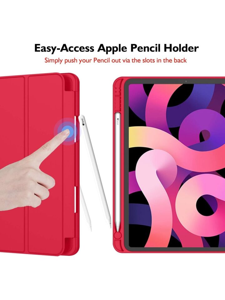 Apple iPad Air 5. Nesil 10.9 (2022) Kalemlikli Uyku Modlu Yatay Standlı Stromix Smart Kılıf A2588 A2589 A2591 Kırmızı