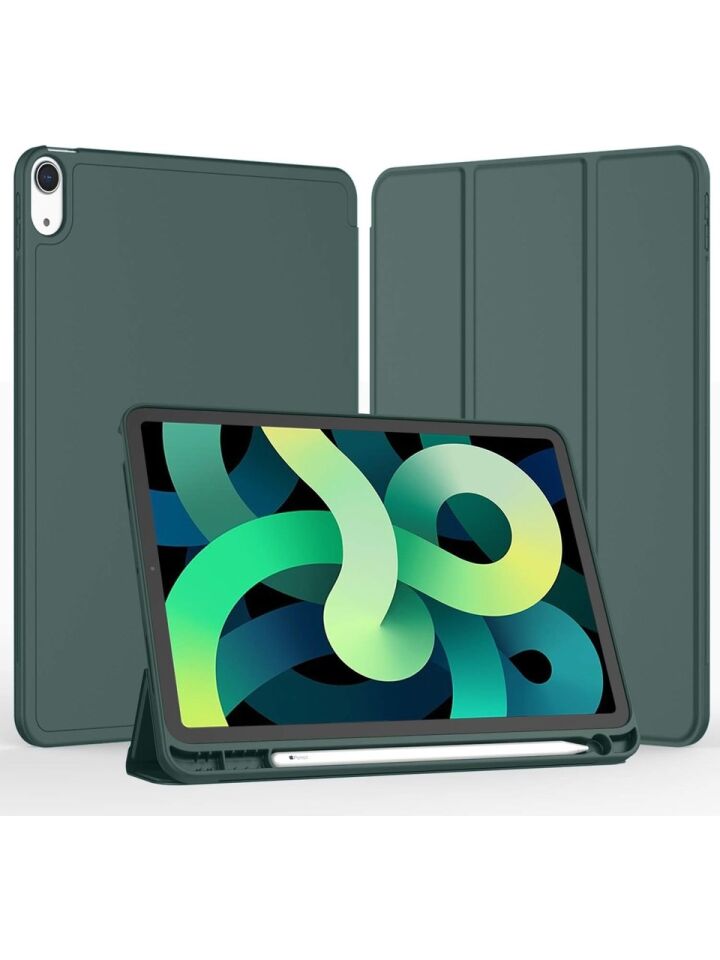 Apple iPad Air 5. Nesil 10.9 (2022) Kalemlikli Uyku Modlu Yatay Standlı Stromix Smart Kılıf A2588 A2589 A2591 Haki