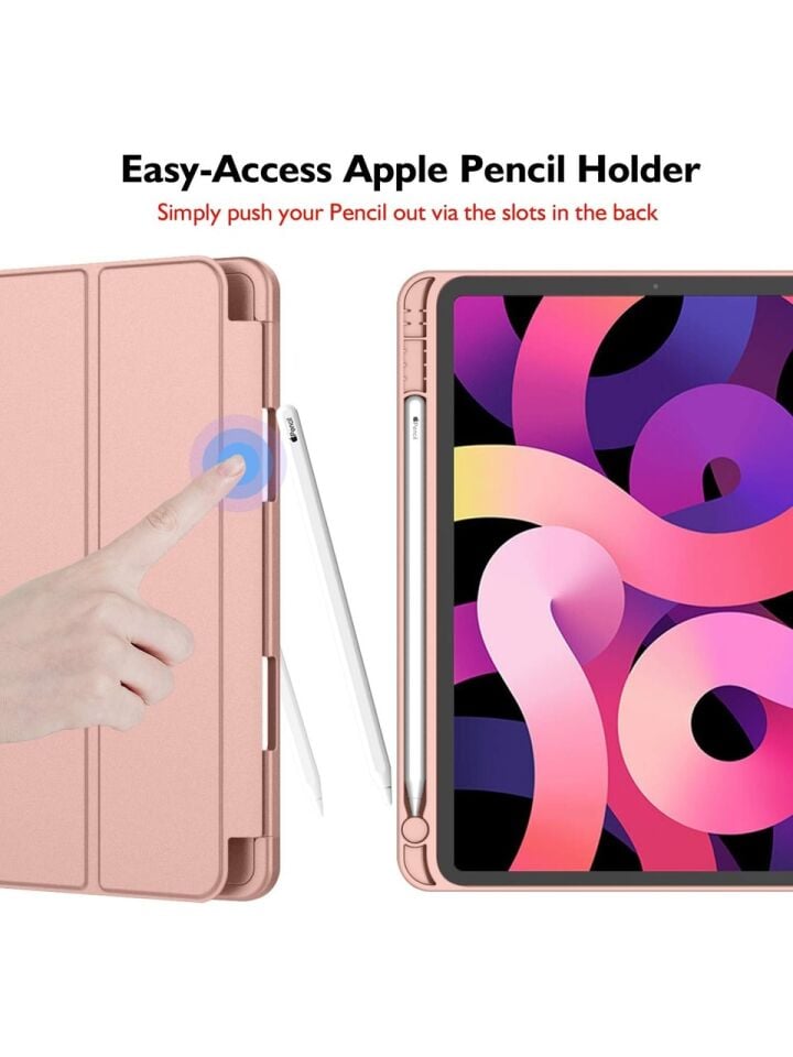 Apple iPad Air 5. Nesil 10.9 (2022) Kalemlikli Uyku Modlu Yatay Standlı Stromix Smart Kılıf A2588 A2589 A2591 Pembe