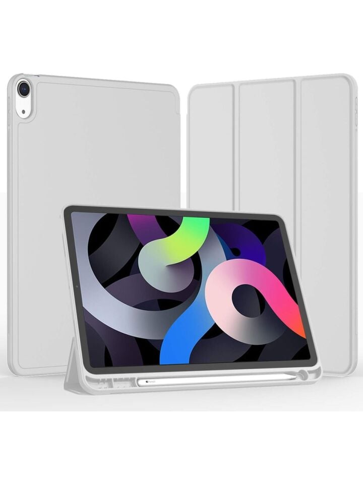 Apple iPad Air 5. Nesil 10.9 (2022) Kalemlikli Uyku Modlu Yatay Standlı Stromix Smart Kılıf A2588 A2589 A2591 Gri
