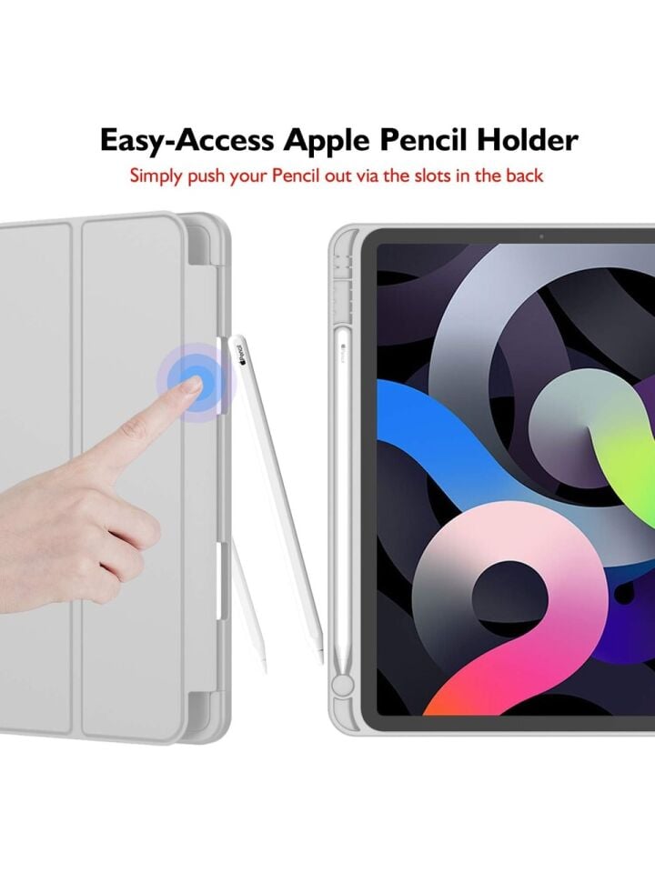 Apple iPad Air 5. Nesil 10.9 (2022) Kalemlikli Uyku Modlu Yatay Standlı Stromix Smart Kılıf A2588 A2589 A2591 Gri