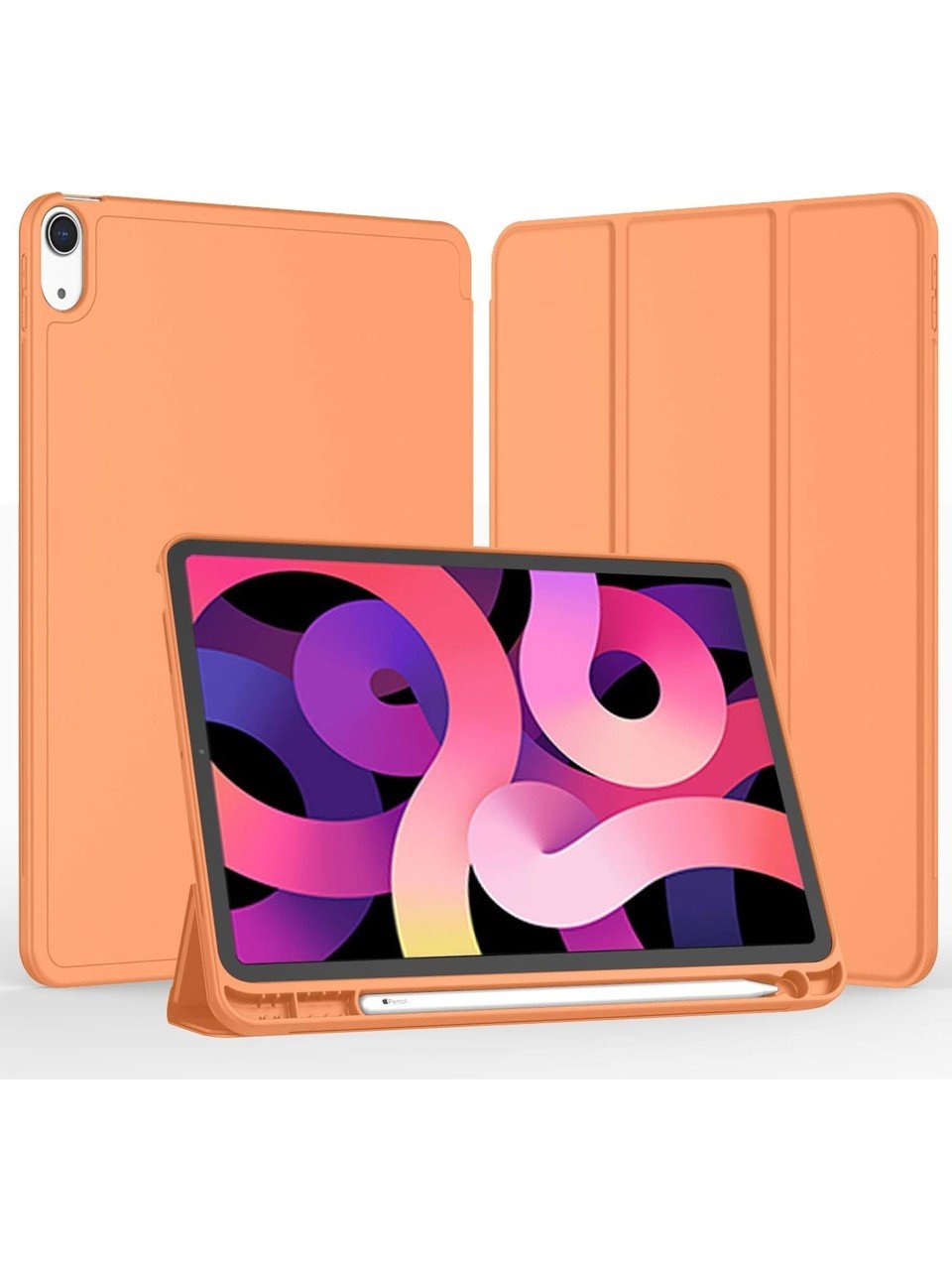 Apple iPad Air 5. Nesil 10.9 (2022) Kalemlikli Uyku Modlu Yatay Standlı Stromix Smart Kılıf A2588 A2589 A2591 Turuncu
