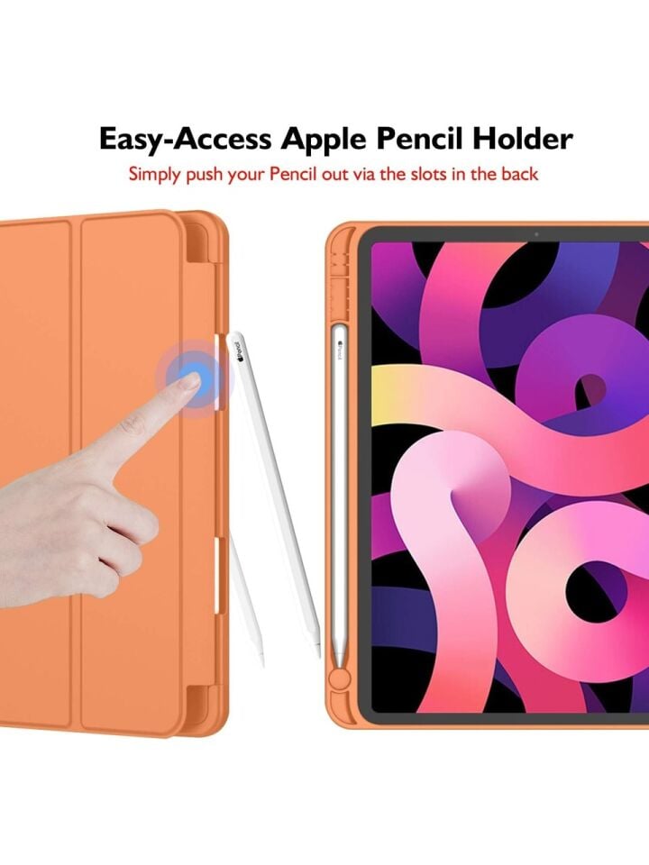 Apple iPad Air 5. Nesil 10.9 (2022) Kalemlikli Uyku Modlu Yatay Standlı Stromix Smart Kılıf A2588 A2589 A2591 Turuncu