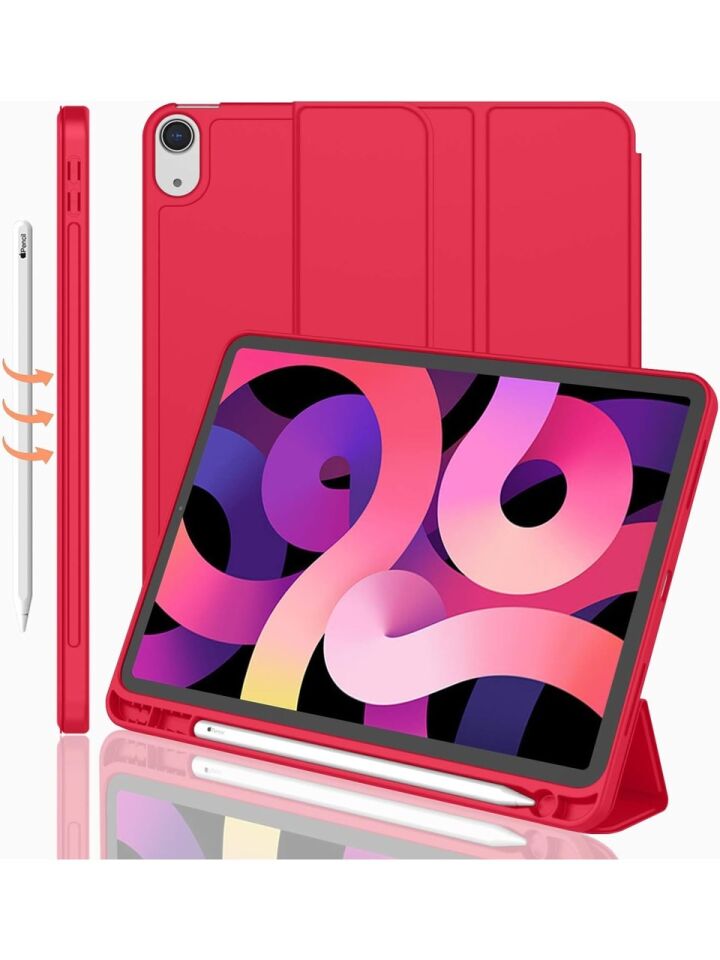Apple iPad Air 4. Nesil 10.9 (2020) Kalemlikli Yatay Standlı Stromix Smart Kılıf A2316 A2324 A2325 A2072 Kırmızı