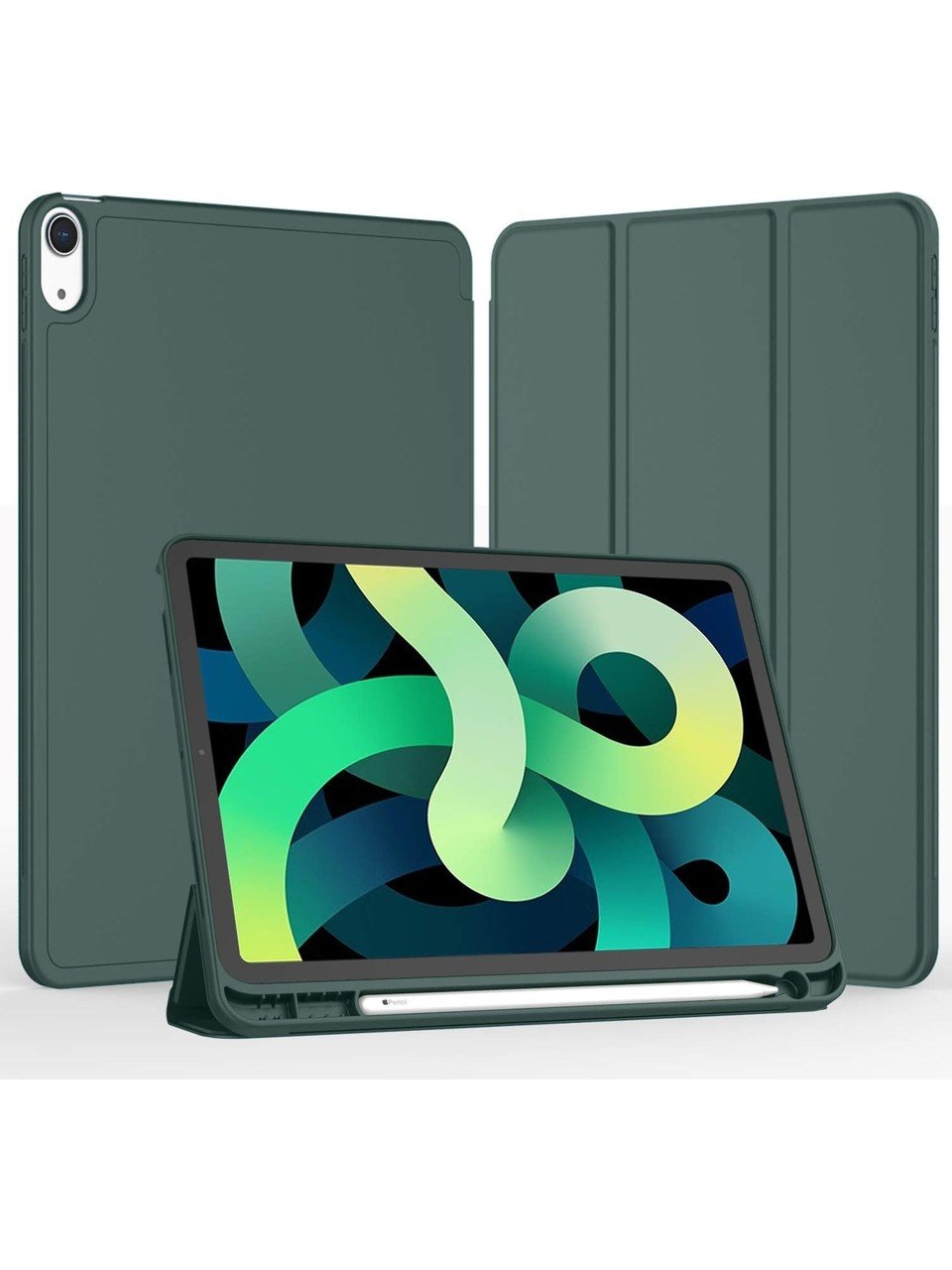 Apple iPad Air 4. Nesil 10.9 (2020) Kalemlikli Yatay Standlı Stromix Smart Kılıf A2316 A2324 A2325 A2072 Haki