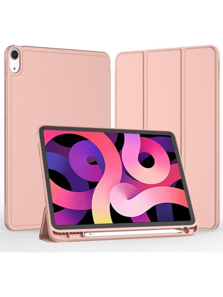 Apple iPad Air 4. Nesil 10.9 (2020) Kalemlikli Yatay Standlı Stromix Smart Kılıf A2316 A2324 A2325 A2072 Pembe