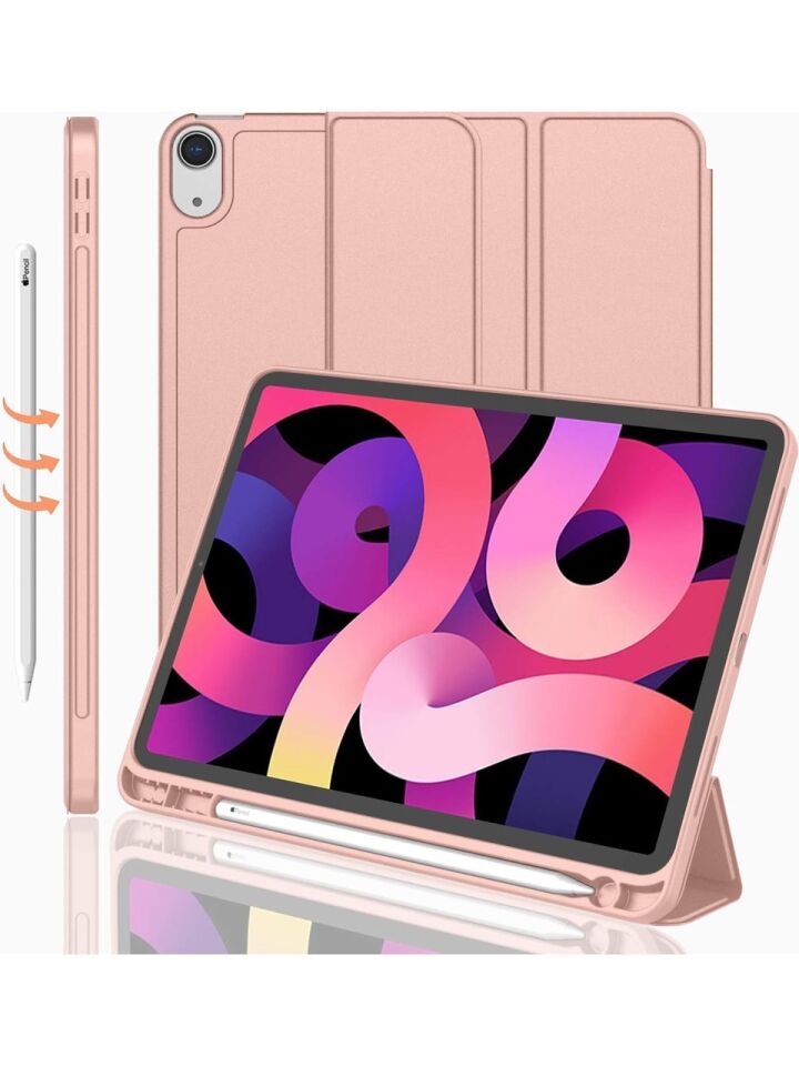 Apple iPad Air 4. Nesil 10.9 (2020) Kalemlikli Yatay Standlı Stromix Smart Kılıf A2316 A2324 A2325 A2072 Pembe