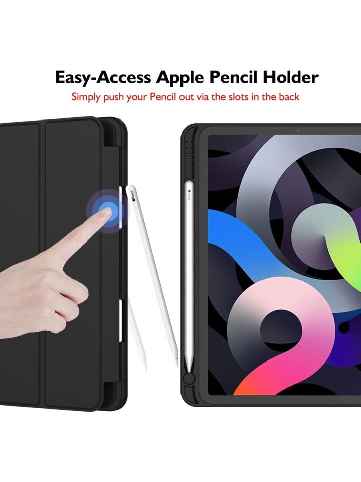 Apple iPad Air 4. Nesil 10.9 (2020) Kalemlikli Yatay Standlı Stromix Smart Kılıf A2316 A2324 A2325 A2072 Siyah