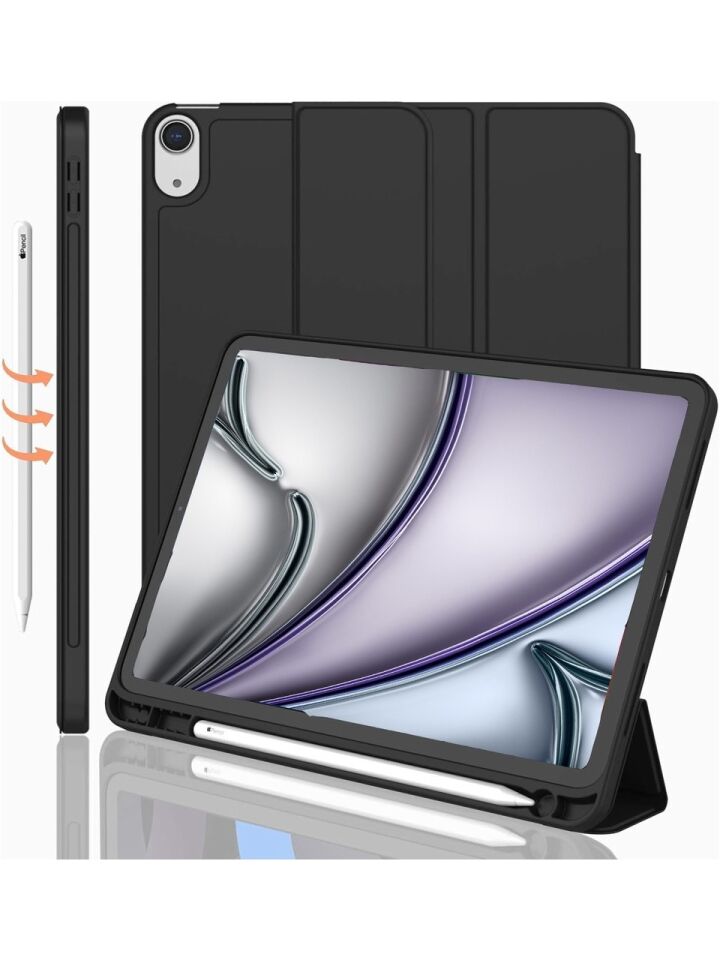 Apple iPad Air 11 M3 (2025) Kalemlikli Uyku Modlu Yatay Standlı Stromix Smart Kılıf Siyah