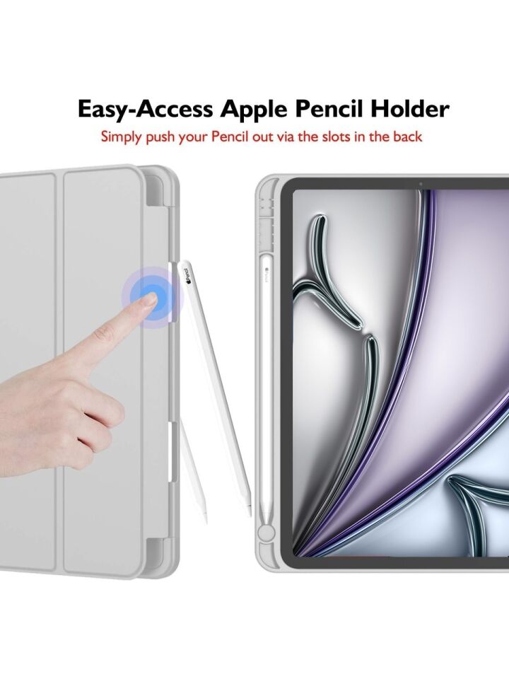 Apple iPad Air 11 M3 (2025) Kalemlikli Uyku Modlu Yatay Standlı Stromix Smart Kılıf Gri