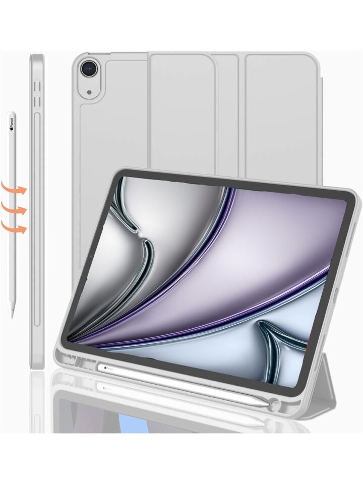 Apple iPad Air 11 M3 (2025) Kalemlikli Uyku Modlu Yatay Standlı Stromix Smart Kılıf Gri
