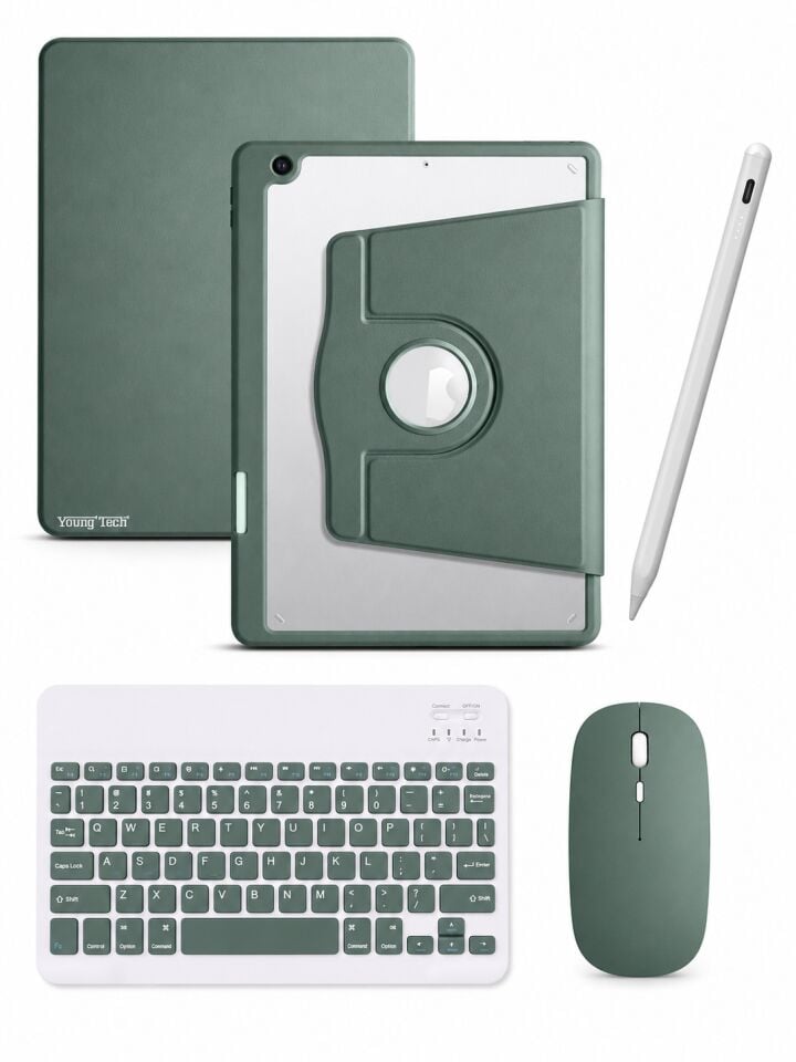 Five-E Apple iPad 7. Nesil 10.2 DeskFold Türkçe Klavyeli Tablet Dönebilen Kılıf Seti -Mouse Kalem Dahil