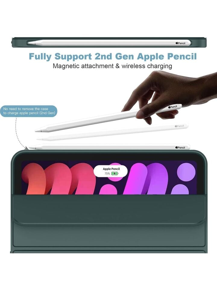 Apple iPad Mini 7 A17 Pro (2024) Kalemlikli Uyku Modlu Yatay Standlı Stromix Smart Kılıf Haki