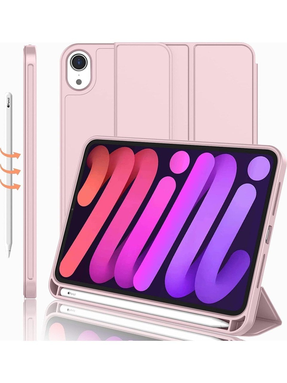 Apple iPad Mini 7 A17 Pro (2024) Kalemlikli Uyku Modlu Yatay Standlı Stromix Smart Kılıf Rose Gold