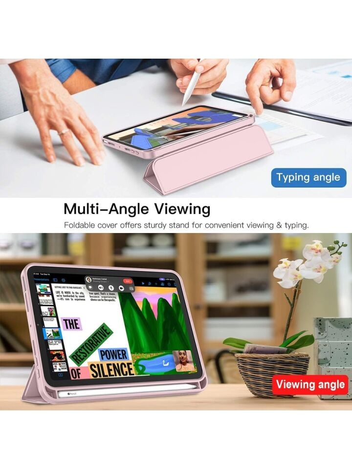 Apple iPad Mini 7 A17 Pro (2024) Kalemlikli Uyku Modlu Yatay Standlı Stromix Smart Kılıf Rose Gold