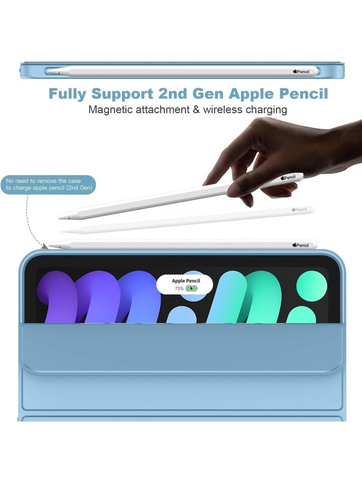 Apple iPad Mini 7 A17 Pro (2024) Kalemlikli Uyku Modlu Yatay Standlı Stromix Smart Kılıf Açık Mavi