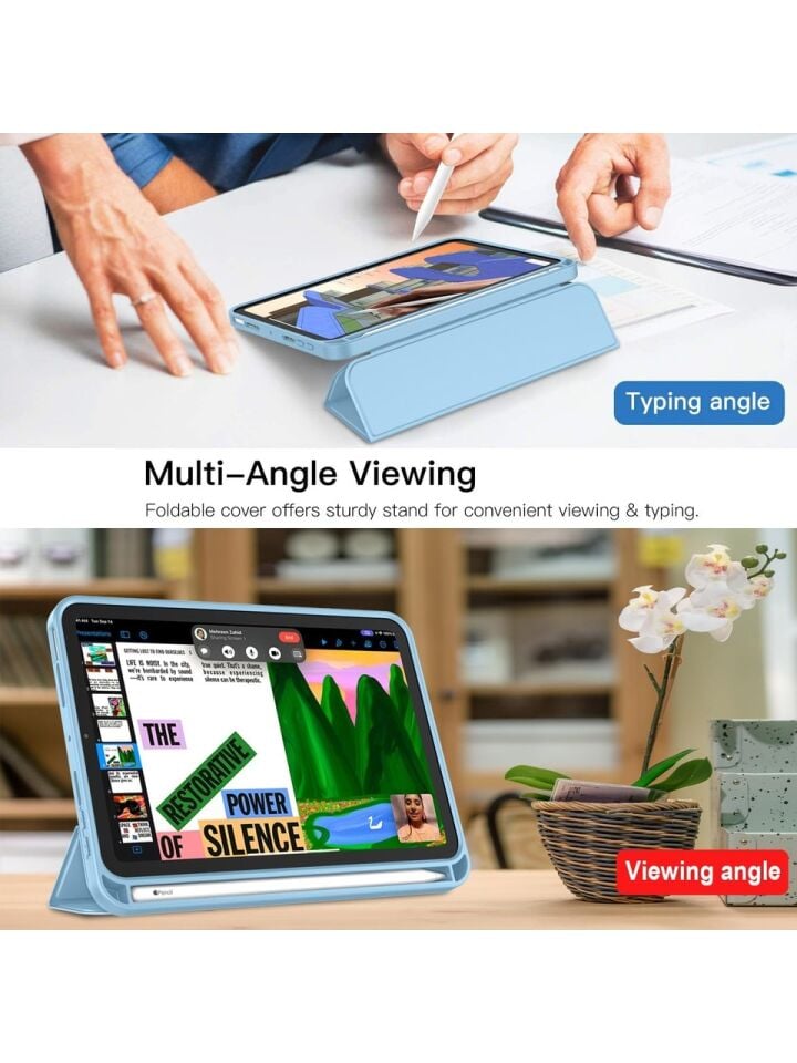 Apple iPad Mini 7 A17 Pro (2024) Kalemlikli Uyku Modlu Yatay Standlı Stromix Smart Kılıf Açık Mavi