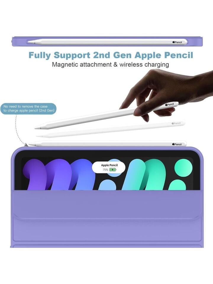 Apple iPad Mini 6 Kalemlikli Uyku Modlu Yatay Standlı Stromix Smart Kılıf Lavanta