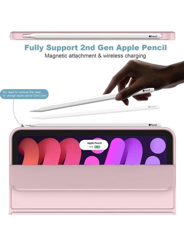 Apple iPad Mini 6 Kalemlikli Uyku Modlu Yatay Standlı Stromix Smart Kılıf Rose Gold