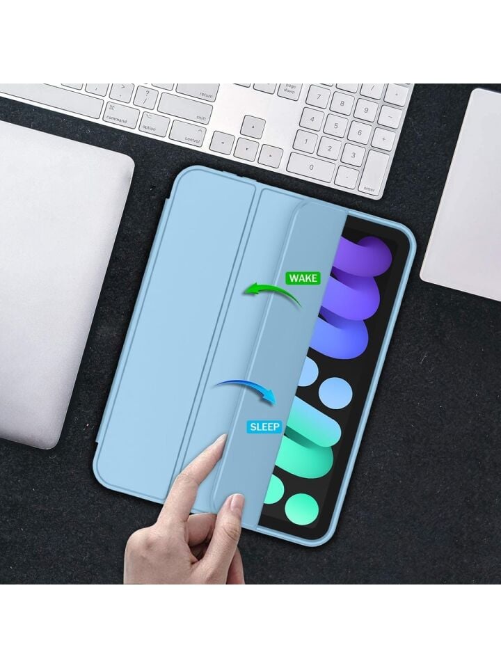 Apple iPad Mini 6 Kalemlikli Uyku Modlu Yatay Standlı Stromix Smart Kılıf Açık Mavi