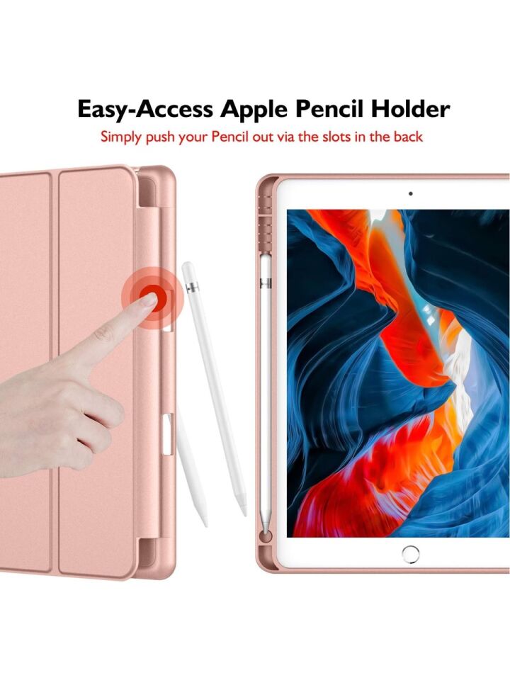 Apple iPad 7. Nesil 10.2 Inc (2019) Kalemlikli Yatay Standlı Stromix Smart Kılıf A2197 A2200 A2198 Pembe