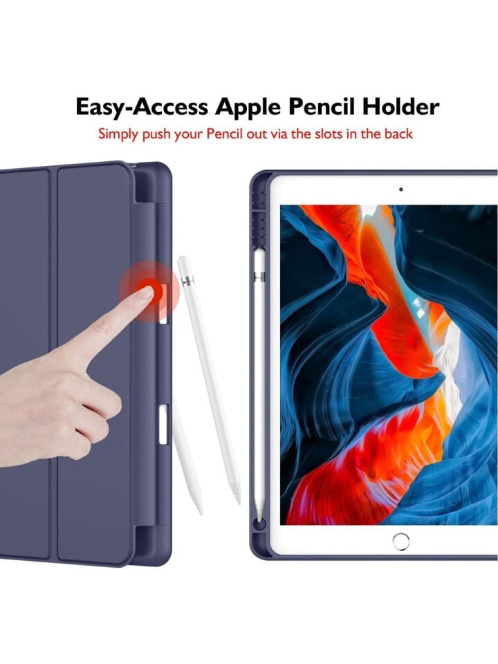Apple iPad 7. Nesil 10.2 Inc (2019) Kalemlikli Yatay Standlı Stromix Smart Kılıf A2197 A2200 A2198 Lacivert