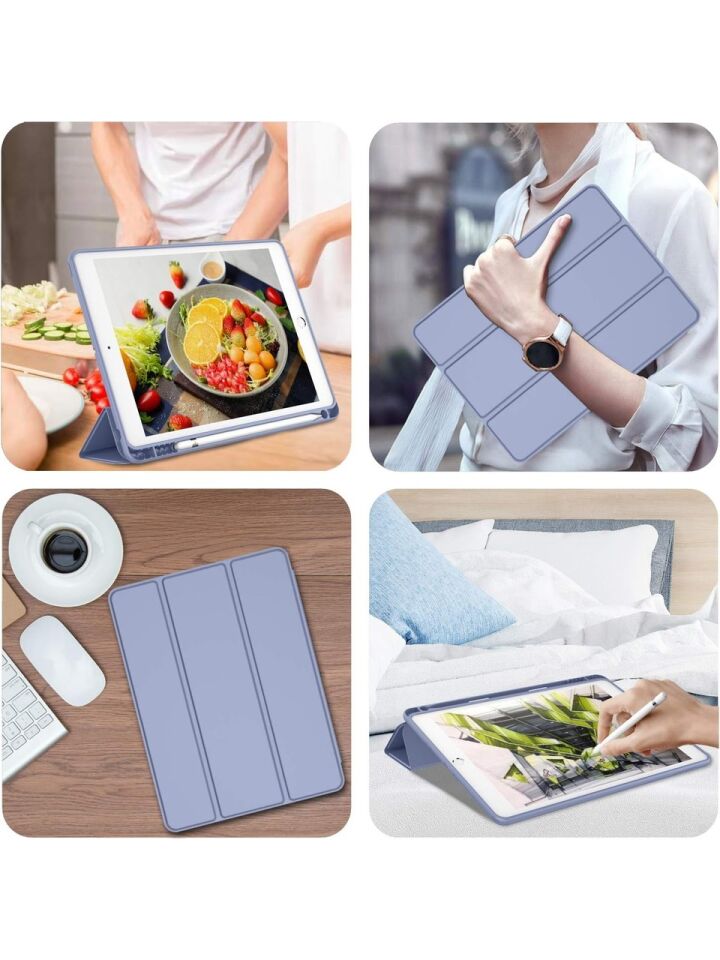 Apple iPad 8. Nesil 10.2 Inc (2020) Kalemlikli Yatay Standlı Stromix Smart Kılıf A2270 A2428 A2429 A2430 Lavanta