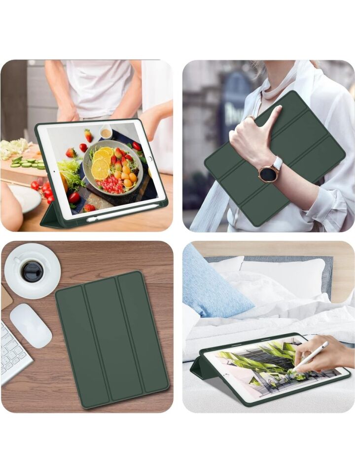 Apple iPad 8. Nesil 10.2 Inc (2020) Kalemlikli Yatay Standlı Stromix Smart Kılıf A2270 A2428 A2429 A2430 Haki