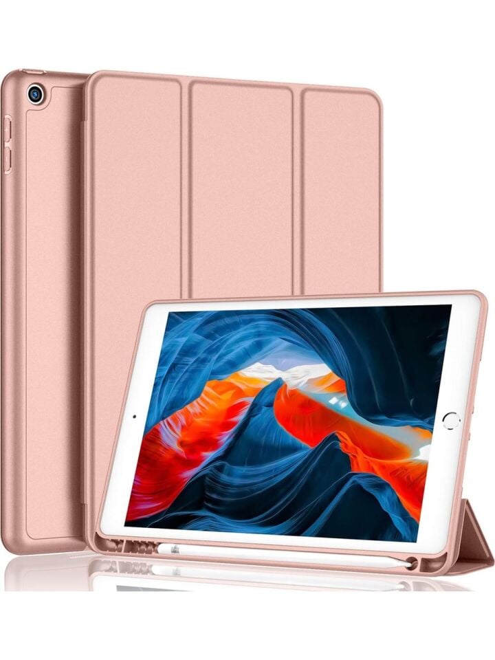 Apple iPad 8. Nesil 10.2 Inc (2020) Kalemlikli Yatay Standlı Stromix Smart Kılıf A2270 A2428 A2429 A2430 Pembe