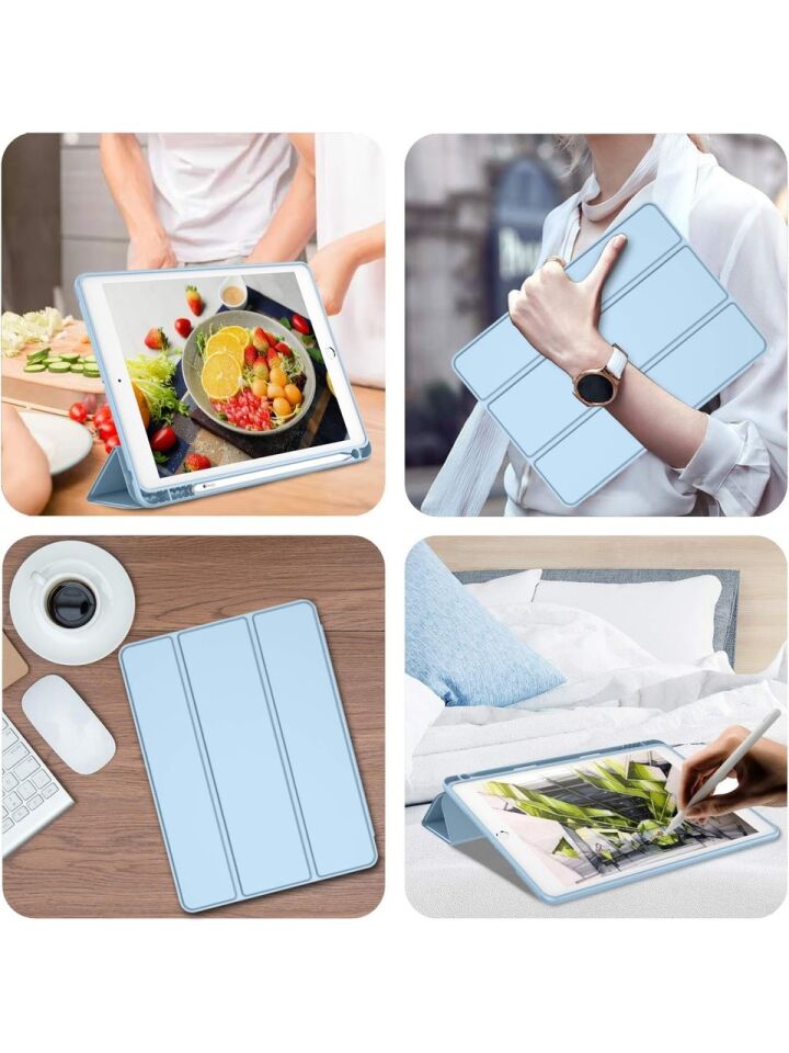 Apple iPad 9. Nesil 10.2 Inc (2021) Kalemlikli Yatay Standlı Stromix Smart Kılıf A2602 A2604 A2603 A2605 Mavi