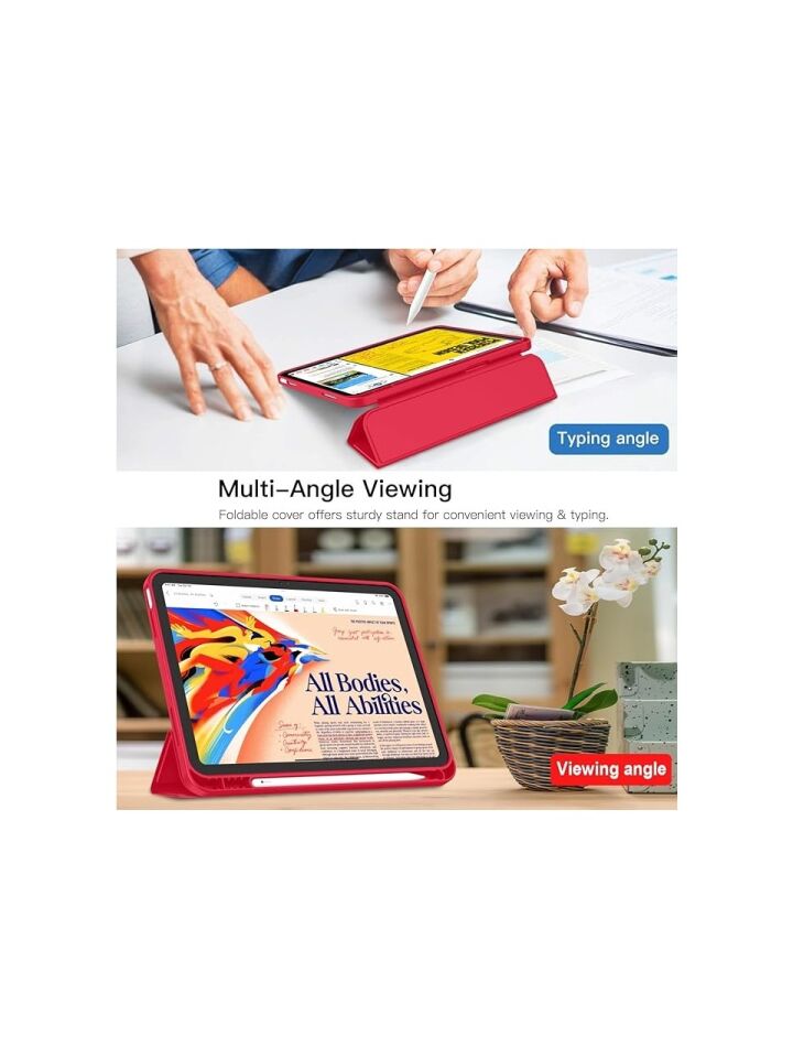 Apple iPad 10. Nesil 10.9 (2022) Kalemlikli Yatay Standlı Stromix Smart Kılıf A2696 A2757 A2777 A3162 Kırmızı