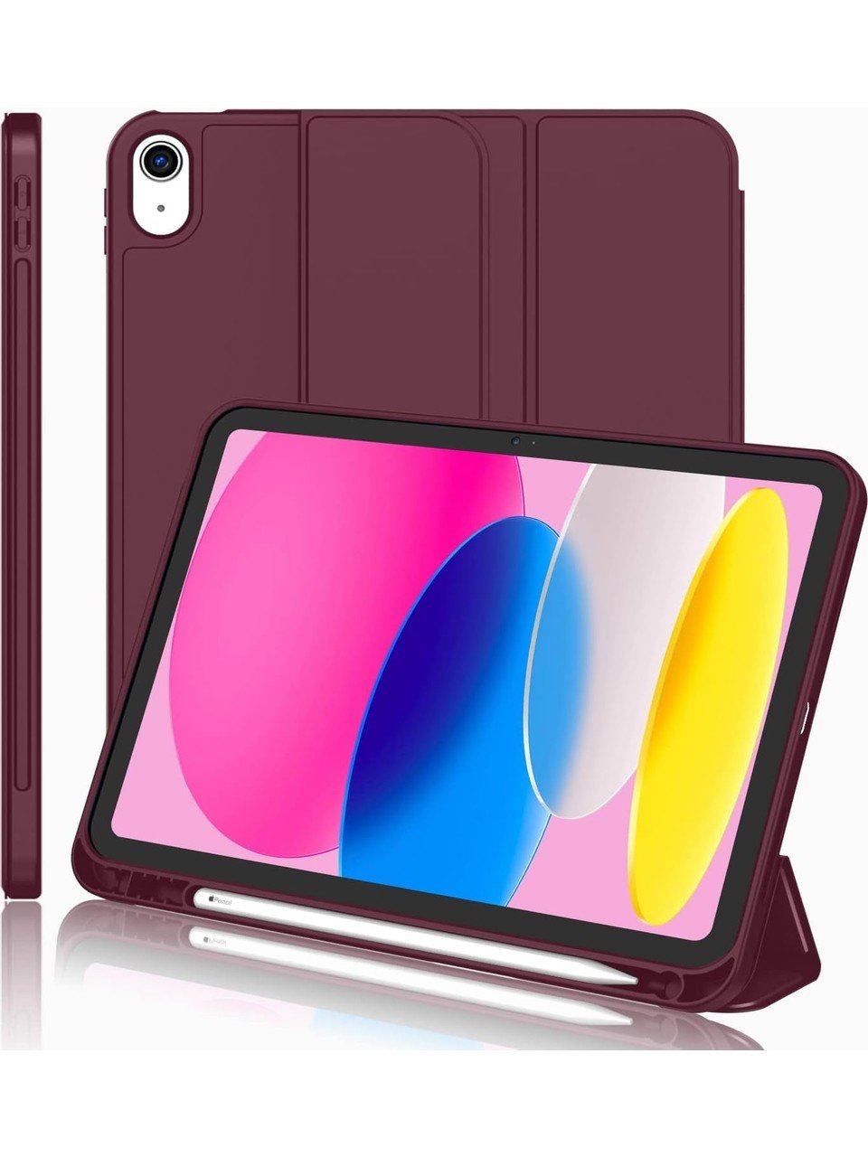 Apple iPad 10. Nesil 10.9 (2022) Kalemlikli Yatay Standlı Stromix Smart Kılıf A2696 A2757 A2777 A3162 Bordo
