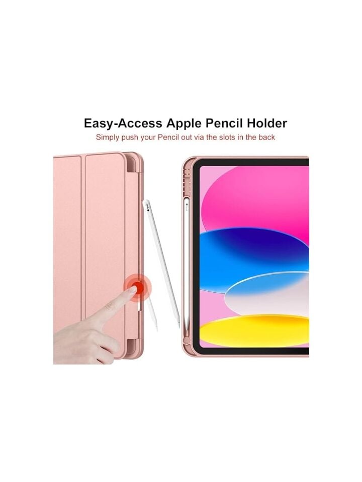 Apple iPad 10. Nesil 10.9 (2022) Kalemlikli Yatay Standlı Stromix Smart Kılıf A2696 A2757 A2777 A3162 Pembe